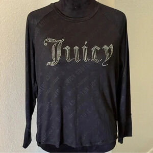 Juicy Couture Jewel Embellished Logo Black Long Sleeve Night Shirt